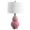 Roe Table Lamp | White Linen Shade | Pink Gourd Ceramic Body | 26"