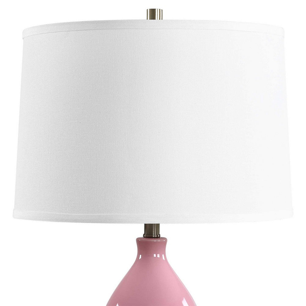 Roe Table Lamp | White Linen Shade | Pink Gourd Ceramic Body | 26"