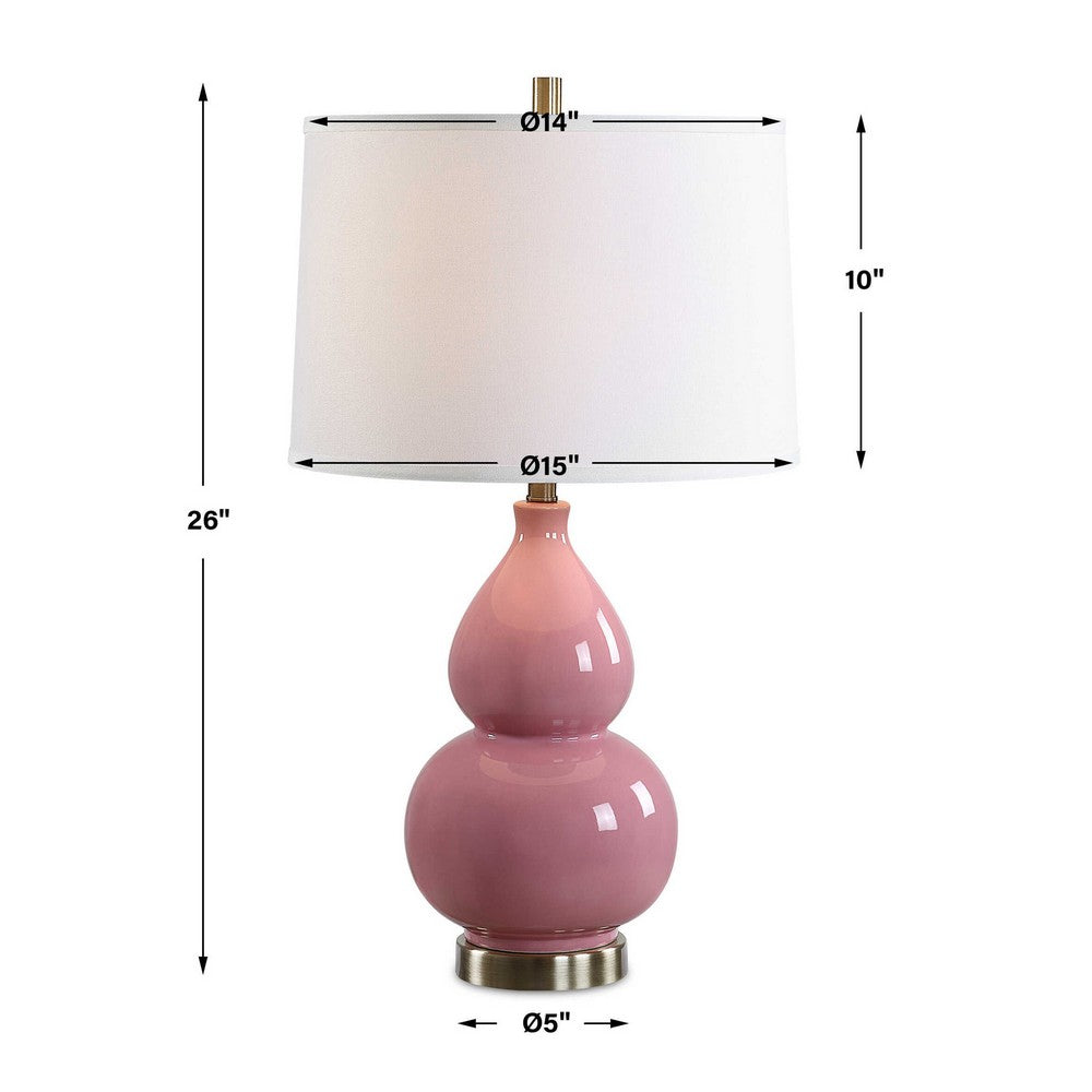 Roe Table Lamp | White Linen Shade | Pink Gourd Ceramic Body | 26"