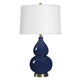 Roe Table Lamp | White Linen Shade | Navy Blue Gourd Ceramic Body | 26"