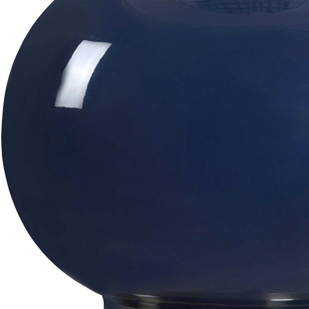 Roe Table Lamp | White Linen Shade | Navy Blue Gourd Ceramic Body | 26"