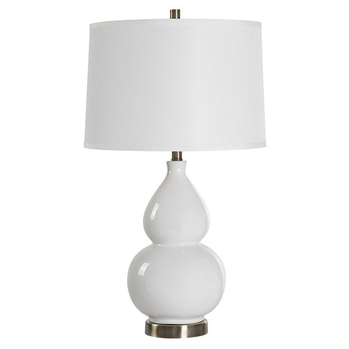Roe Table Lamp | White Linen Shade | White Gourd Ceramic Body | 26"