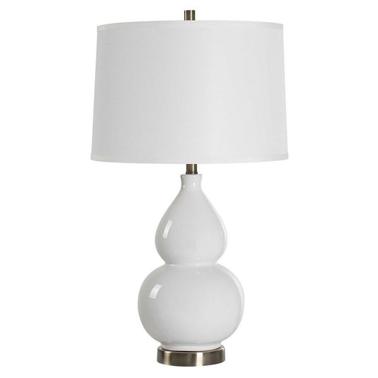Roe Table Lamp | White Linen Shade | White Gourd Ceramic Body | 26"