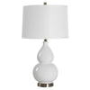 Roe Table Lamp | White Linen Shade | White Gourd Ceramic Body | 26"
