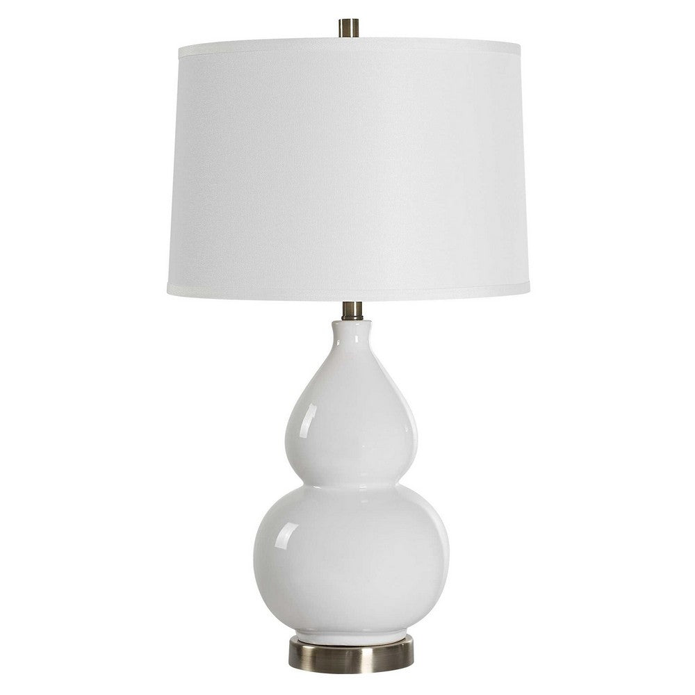 Roe Table Lamp | White Linen Shade | White Gourd Ceramic Body | 26"