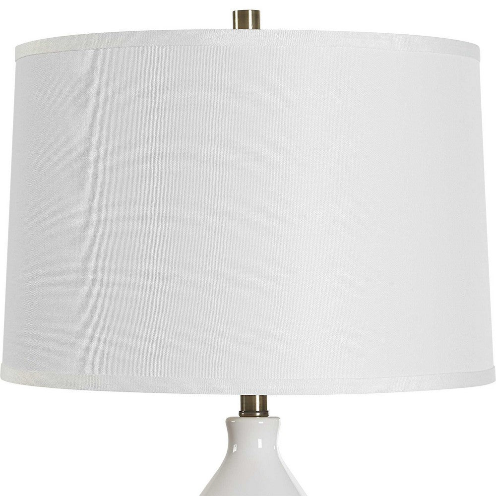 Roe Table Lamp | White Linen Shade | White Gourd Ceramic Body | 26"