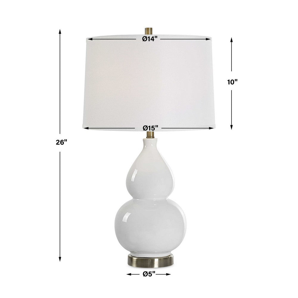 Roe Table Lamp | White Linen Shade | White Gourd Ceramic Body | 26"