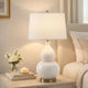 Roe Table Lamp | White Linen Shade | White Gourd Ceramic Body | 26"