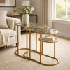 Valo 2pc Nesting Accent Table Set | Retro Glass Oval Top | Antique Brass