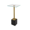 Lemy Accent Table | 11" Square Glass Top | Black Marble Base | Brass