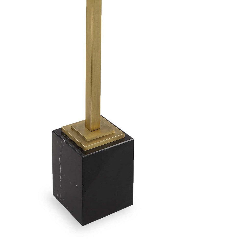Lemy Accent Table | 11" Square Glass Top | Black Marble Base | Brass