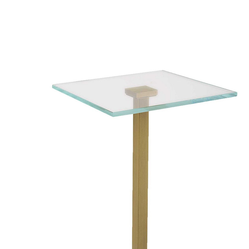 Lemy Accent Table | 11" Square Glass Top | Black Marble Base | Brass