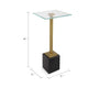 Lemy Accent Table | 11" Square Glass Top | Black Marble Base | Brass
