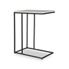Kez Accent Table | 18" White Real Marble Top | Black C Shape Metal Frame