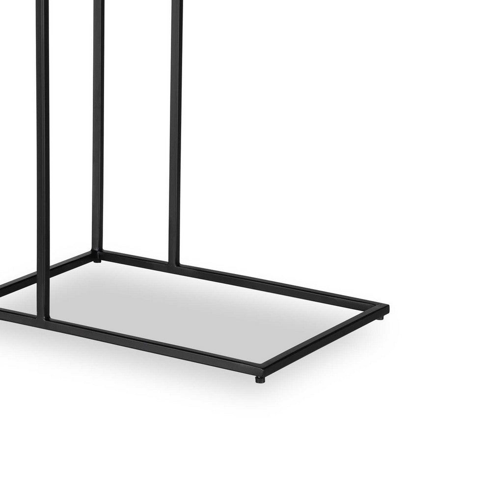 Kez Accent Table | 18" White Real Marble Top | Black C Shape Metal Frame