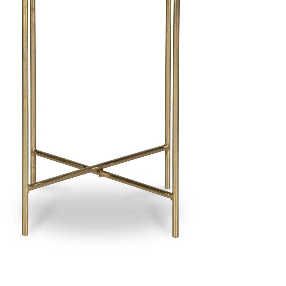 Raya Accent End Table | 16" Round Travertine Top | Gold Iron Frame