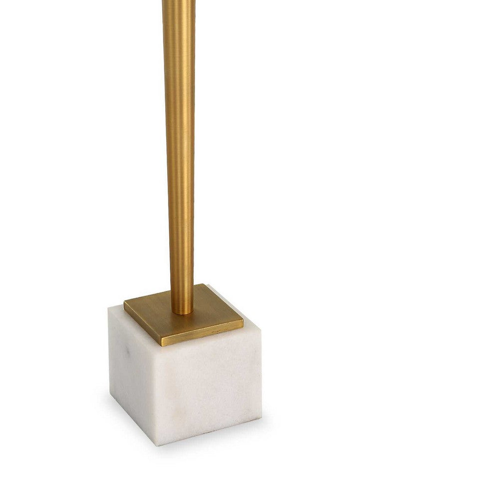 Lemy Accent Table | 11" Square Glass Top | White Marble | Retro Brass