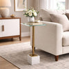Lemy Accent Table | 11" Square Glass Top | White Marble | Retro Brass