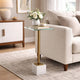 Lemy Accent Table | 11" Square Glass Top | White Marble | Retro Brass