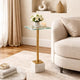Lemy Accent Table | 11" Square Glass Top | White Marble | Retro Brass