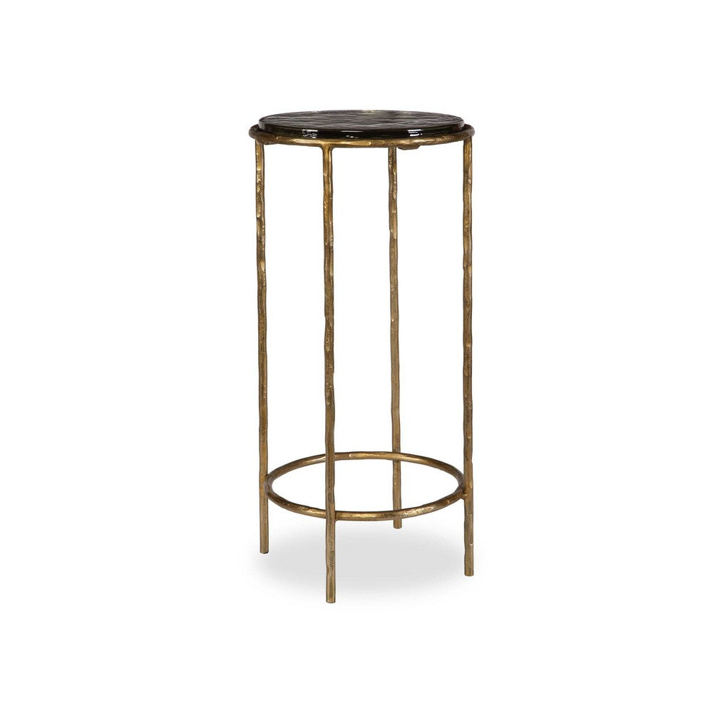 Hex Accent Table | 12" Round Recycled Glass Top | Gold Iron Frame