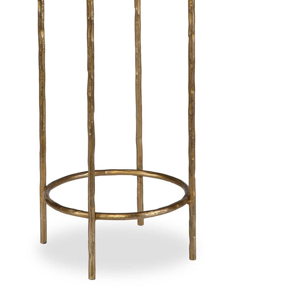 Hex Accent Table | 12" Round Recycled Glass Top | Gold Iron Frame