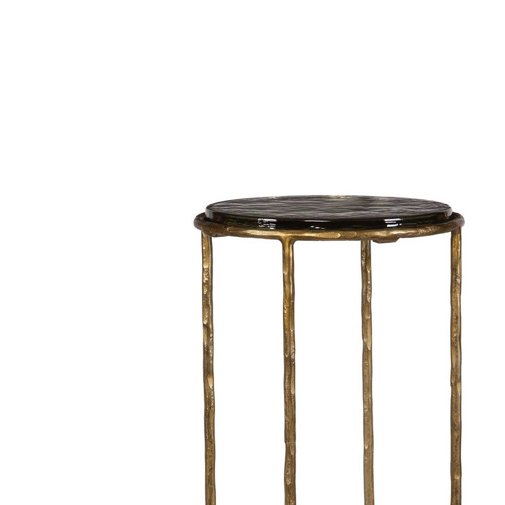 Hex Accent Table | 12" Round Recycled Glass Top | Gold Iron Frame