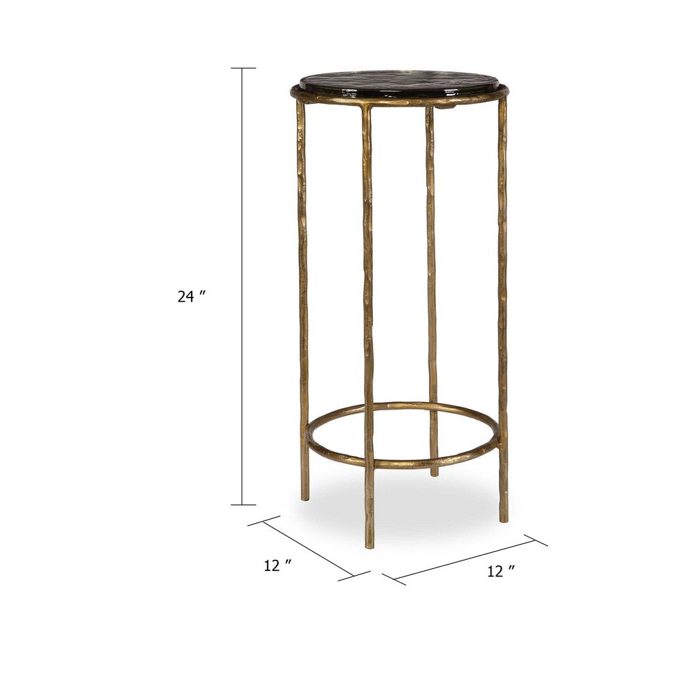 Hex Accent Table | 12" Round Recycled Glass Top | Gold Iron Frame