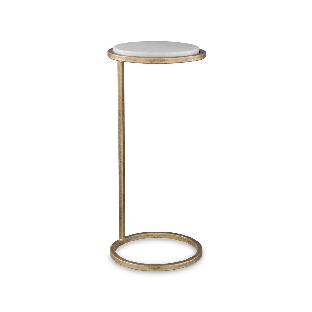 Mez Accent Table | 10" Round White Marble Top | Retro Gold Iron