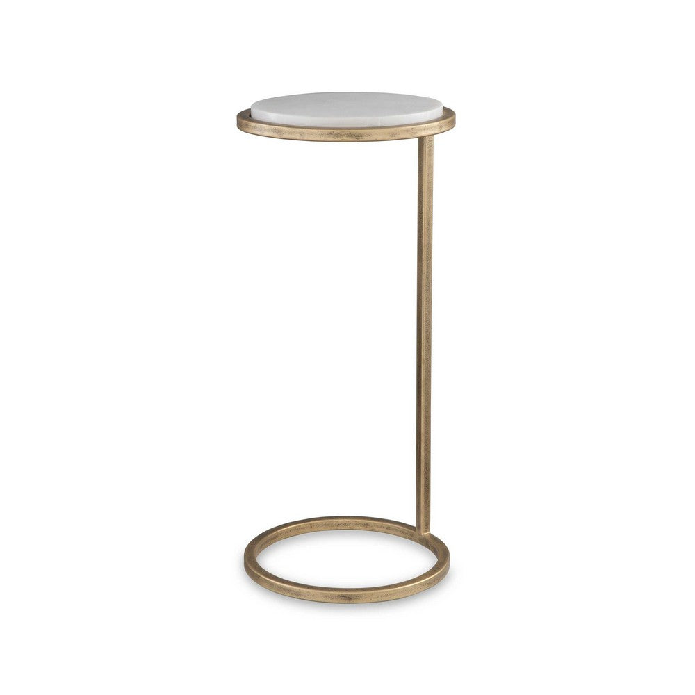 Mez Accent Table | 10" Round White Marble Top | Retro Gold Iron