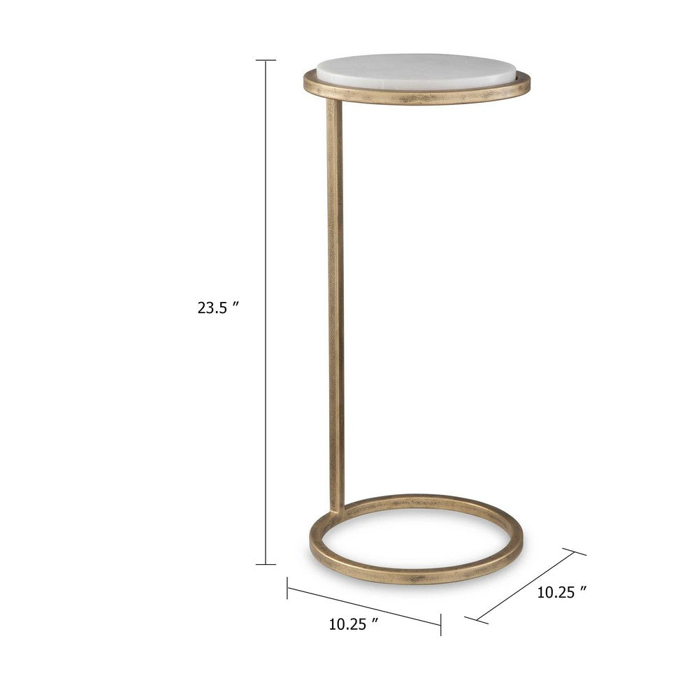 Mez Accent Table | 10" Round White Marble Top | Retro Gold Iron