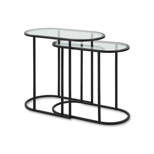 Valo 2pc Nesting Accent Table Set | Glass Oval Top | Retro Matte Black