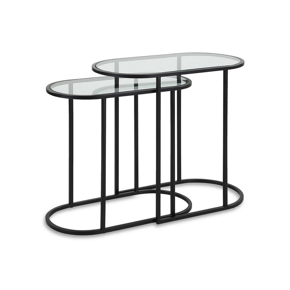 Valo 2pc Nesting Accent Table Set | Glass Oval Top | Retro Matte Black