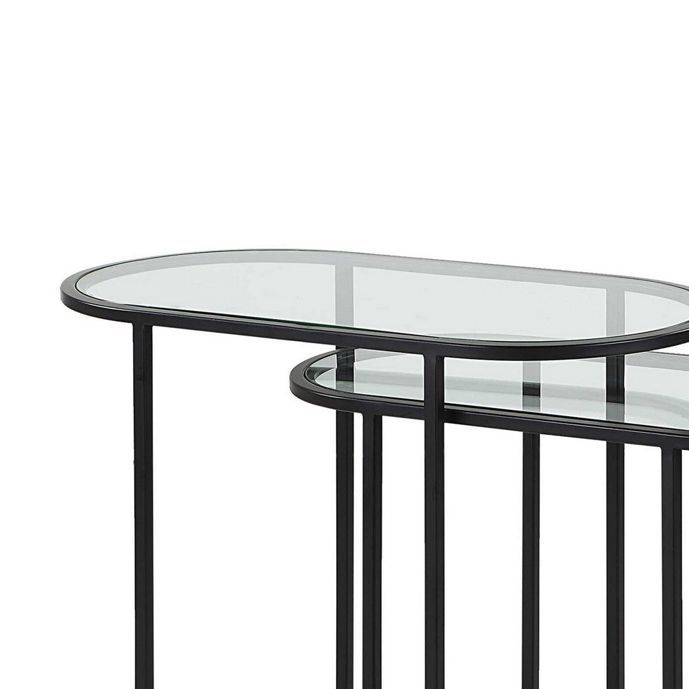 Valo 2pc Nesting Accent Table Set | Glass Oval Top | Retro Matte Black