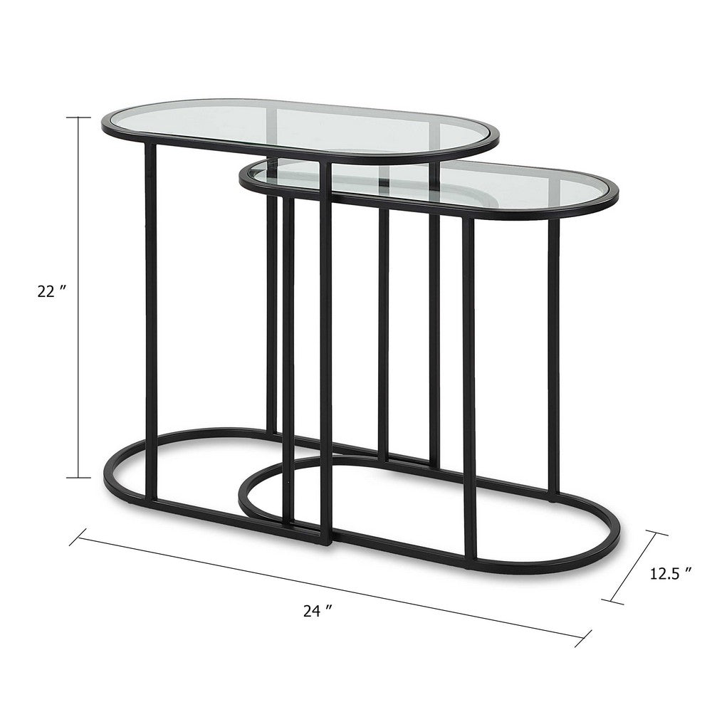 Valo 2pc Nesting Accent Table Set | Glass Oval Top | Retro Matte Black