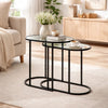 Valo 2pc Nesting Accent Table Set | Glass Oval Top | Retro Matte Black