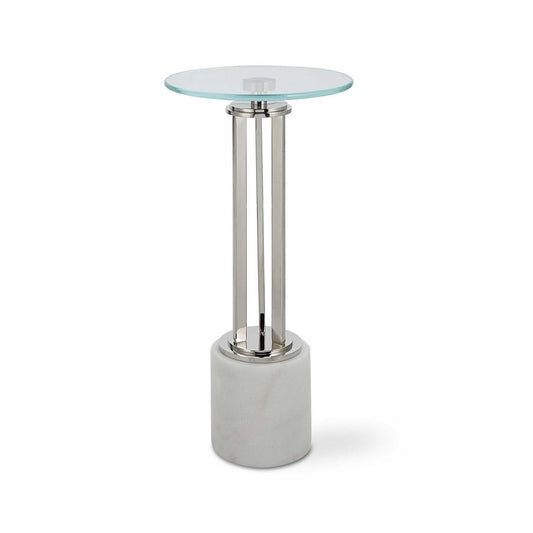Fiz Accent Table | 11" Round Tempered Glass Top | Real Marble | White