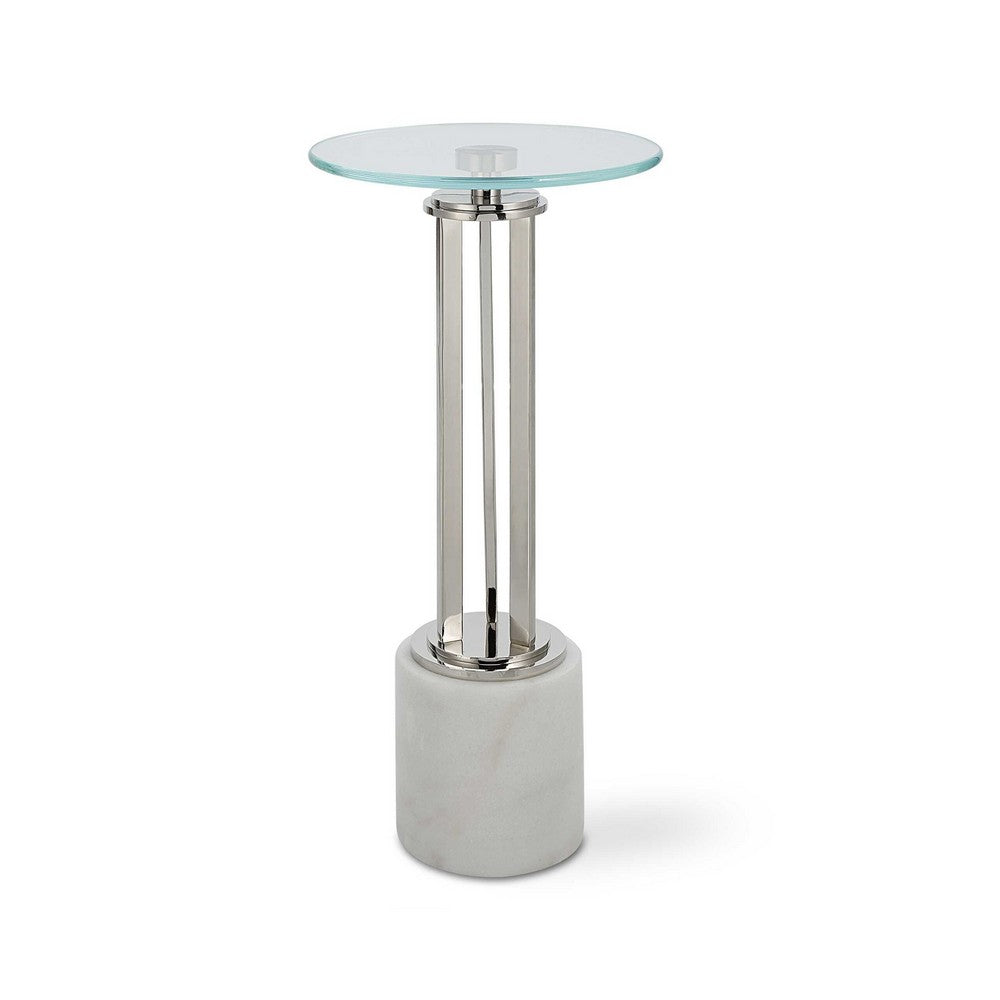 Fiz Accent Table | 11" Round Tempered Glass Top | Real Marble | White