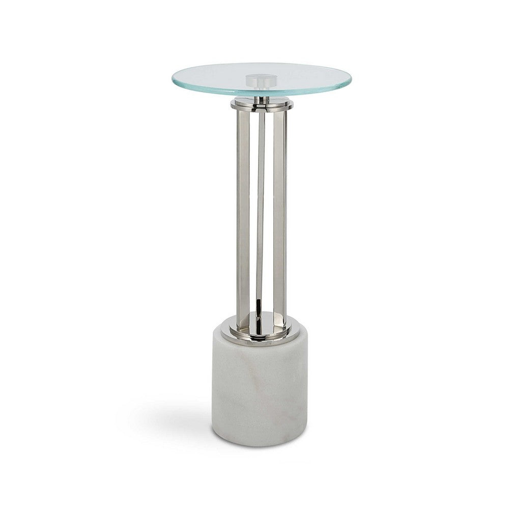 Fiz Accent Table | 11" Round Tempered Glass Top | Real Marble | White
