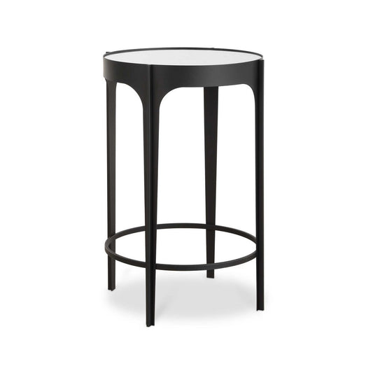 Pery Accent Table | 16" Round Mirrored Top | Matte Black Frame