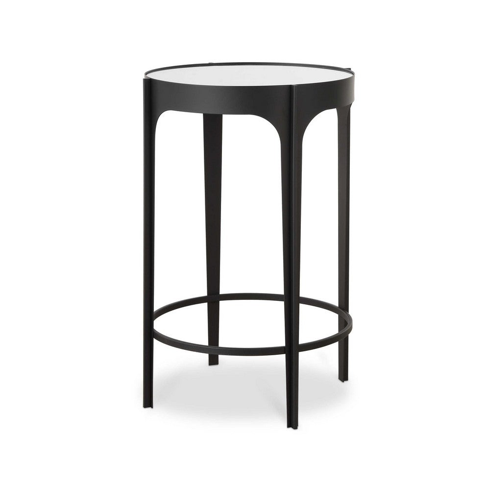 Pery Accent Table | 16" Round Mirrored Top | Matte Black Frame