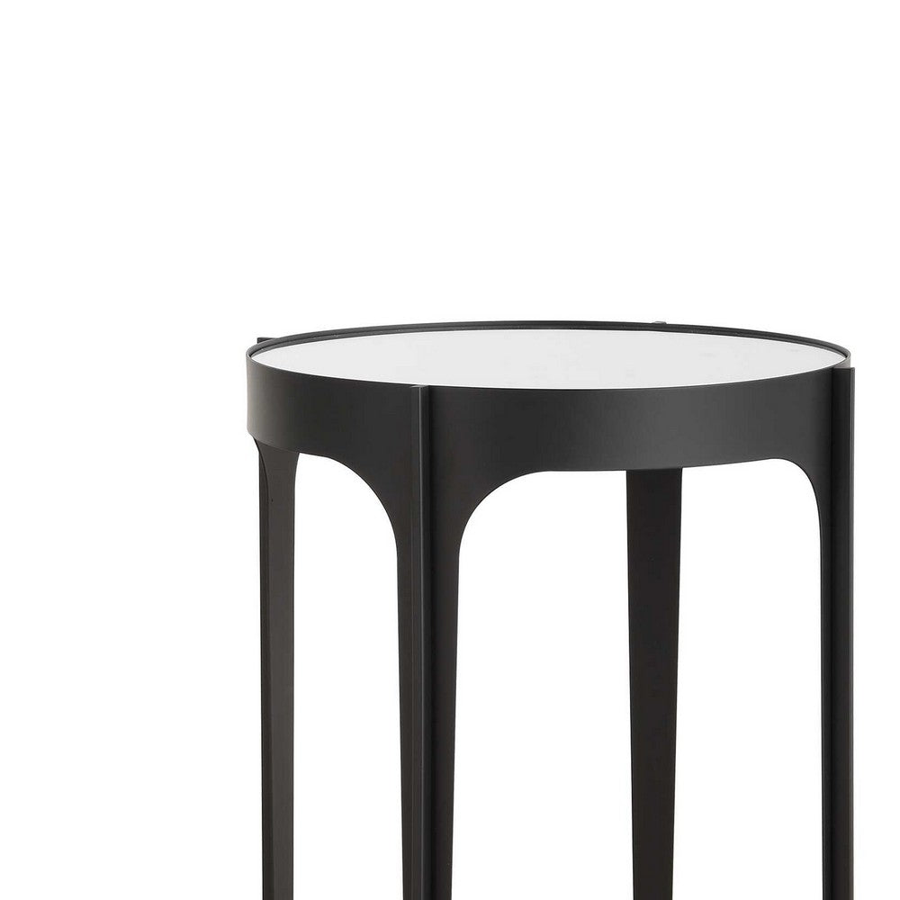 Pery Accent Table | 16" Round Mirrored Top | Matte Black Frame