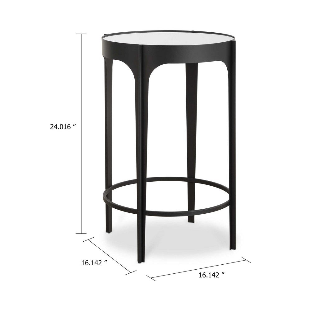 Pery Accent Table | 16" Round Mirrored Top | Matte Black Frame
