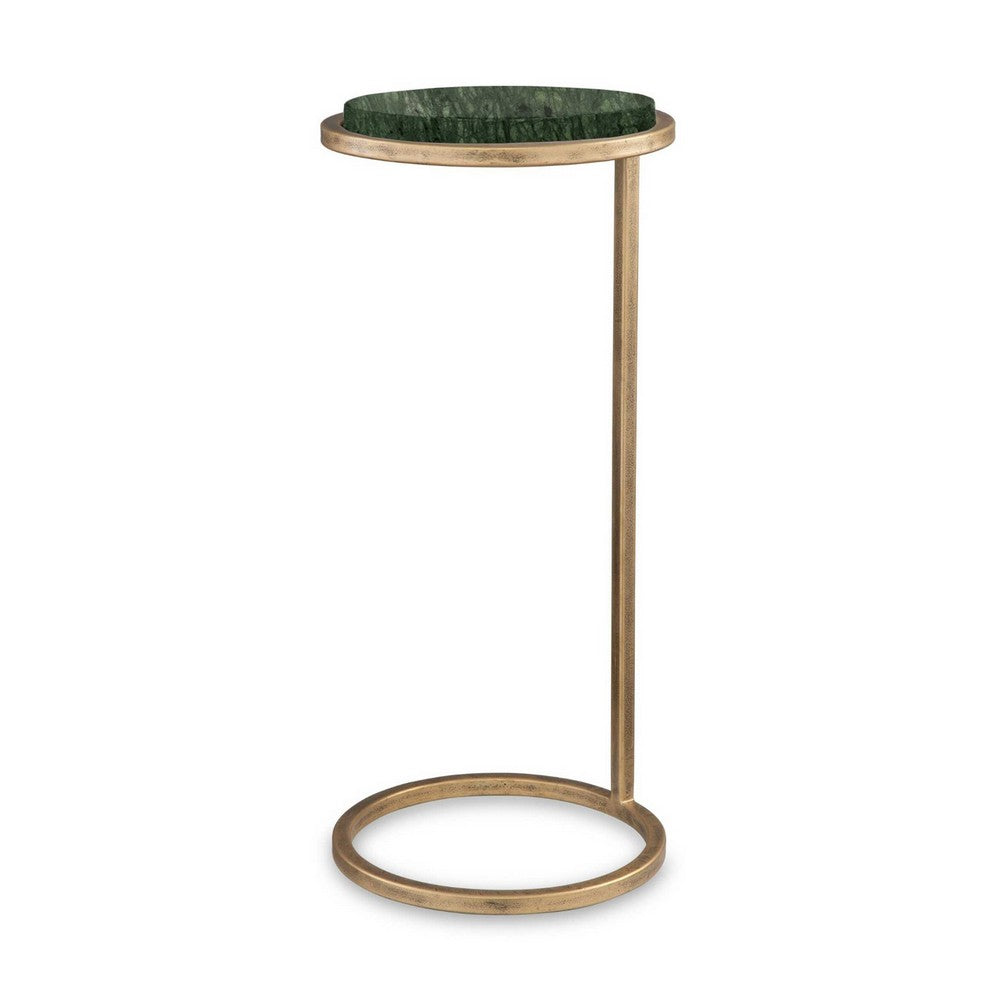 Mez Accent Table | 10" Round Dark Green Marble Top | Retro Gold Iron