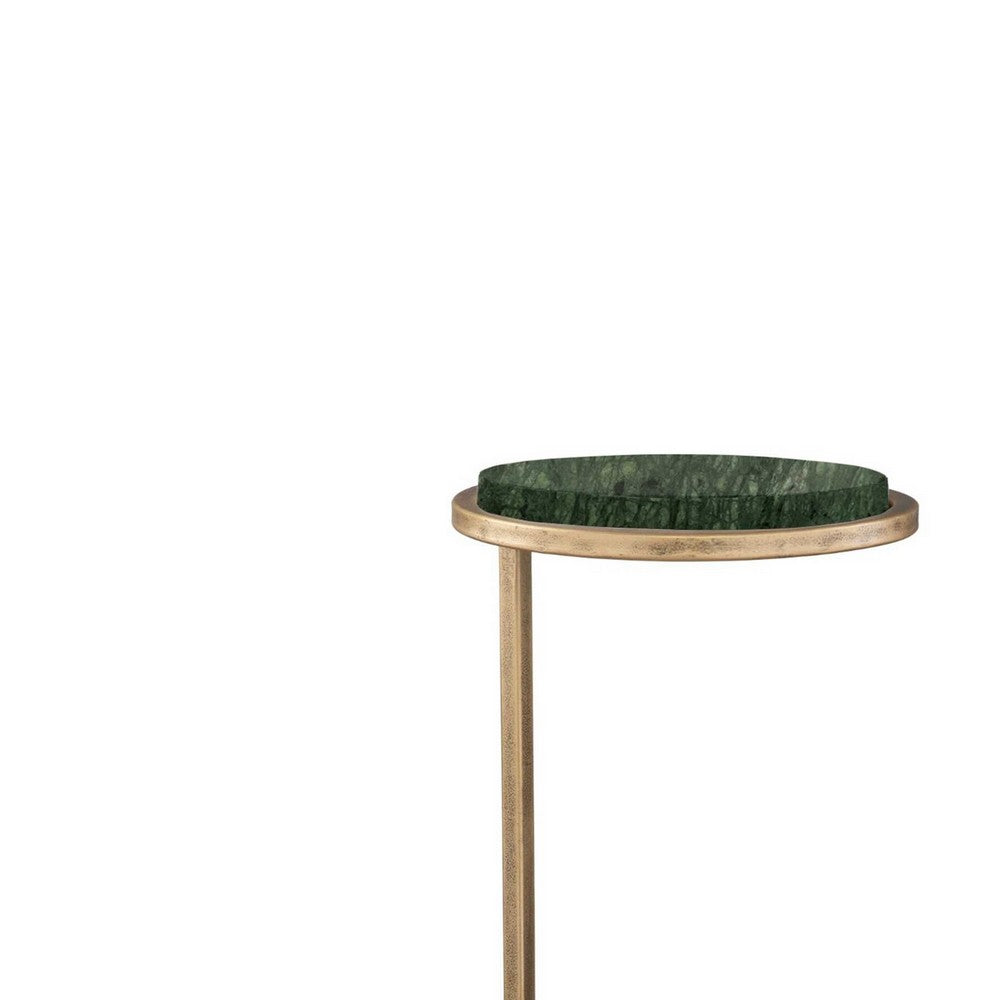 Mez Accent Table | 10" Round Dark Green Marble Top | Retro Gold Iron