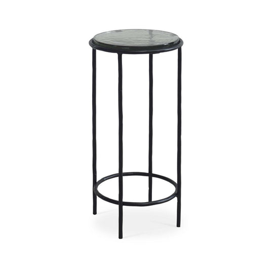 Hex Accent Table | 12" Round Recycled Glass Top | Black Iron Frame