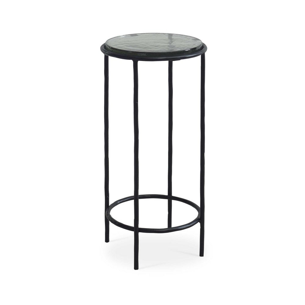 Hex Accent Table | 12" Round Recycled Glass Top | Black Iron Frame