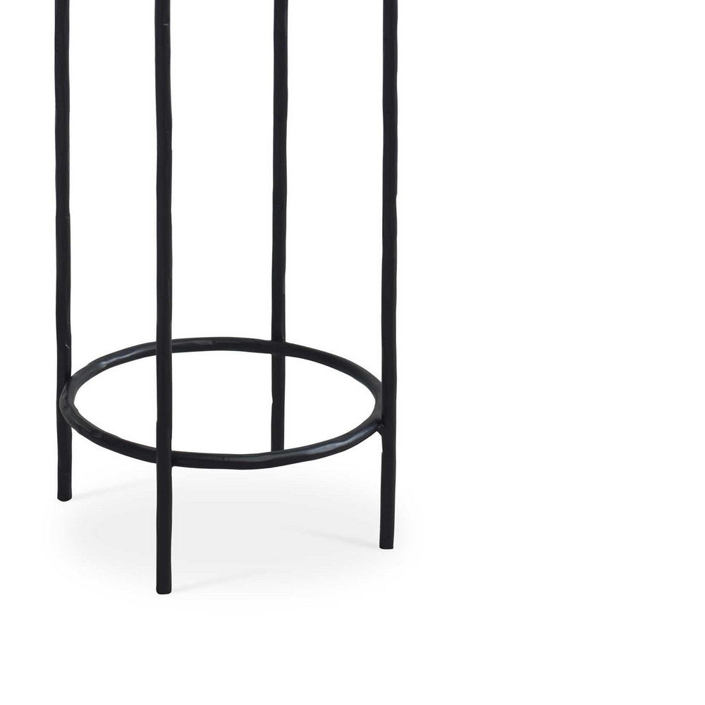 Hex Accent Table | 12" Round Recycled Glass Top | Black Iron Frame