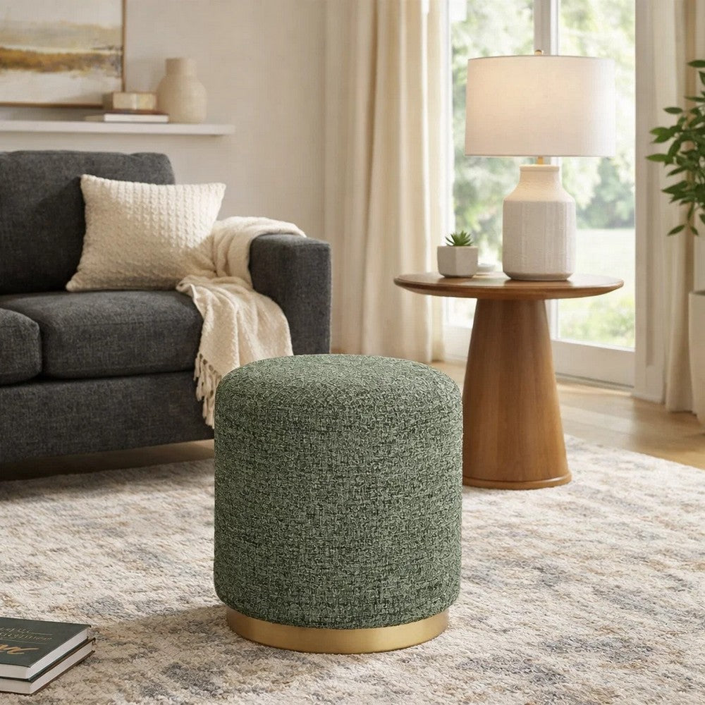 Jety Accent Ottoman | 17" Forest Green Chenille | Brass Iron Base