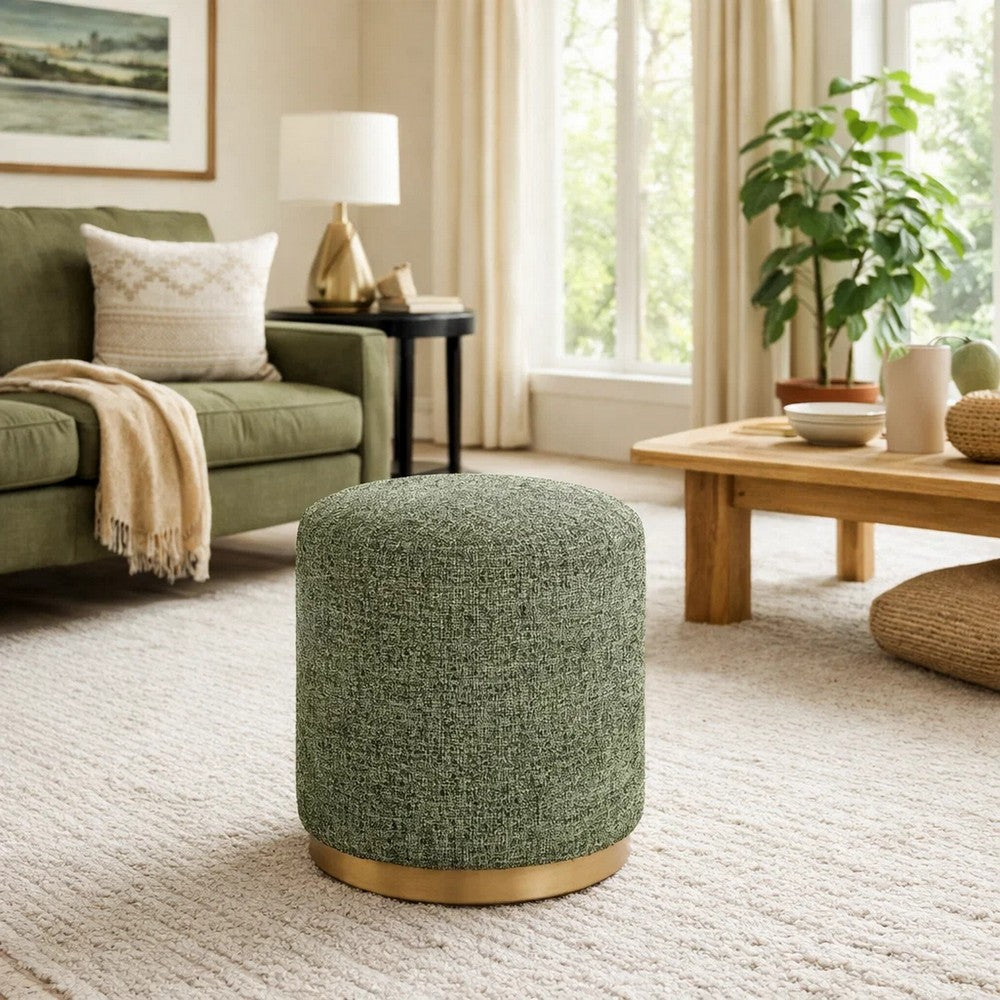 Jety Accent Ottoman | 17" Forest Green Chenille | Brass Iron Base